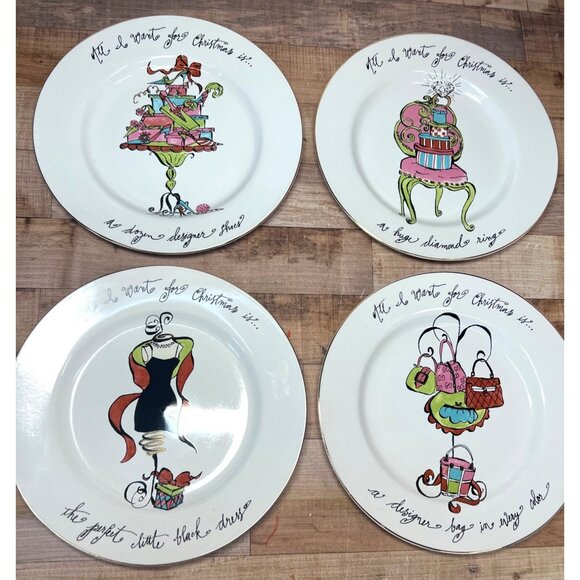 Set Of 4 Rosanna All I Want For Christmas Porcelain Salad Plates - Picture 1 of 7
